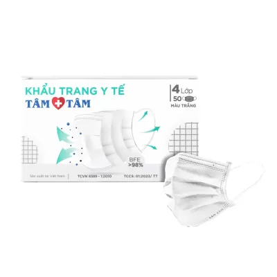 Khẩu Trang Y Tế 4 Lớp Tâm Tâm Trắng Hộp 50 Cái